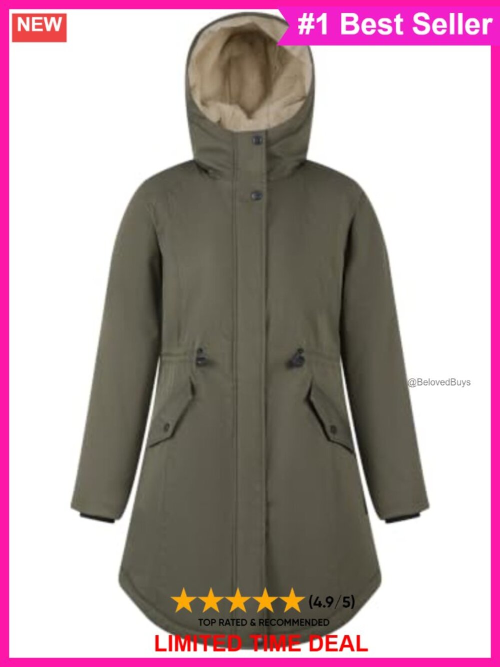 Fleece Lined Waterproof Long Hooded Winter Parka Coat